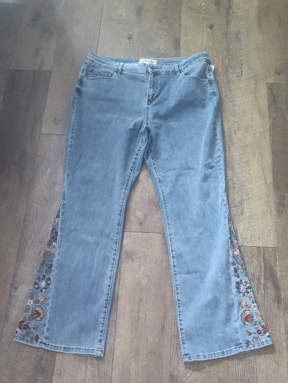CHARLIE B Light Blue Embroidered Boot Cut Leg Jeans